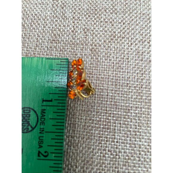 Vintage Orange Rhinestone Leaf Clip-On Earrings – Gold Tone Sparkling Crystal Ac - Picture 4 of 5